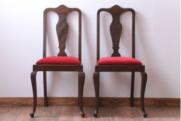 アンティーク家具　イギリスアンティーク　古いバーチ材のチェア2脚セット(ダイニングチェア)(1)