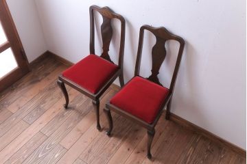 アンティーク家具　イギリスアンティーク　古いバーチ材のチェア2脚セット(ダイニングチェア)(1)