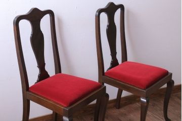 アンティーク家具　イギリスアンティーク　古いバーチ材のチェア2脚セット(ダイニングチェア)(1)
