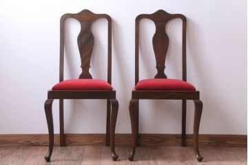 アンティーク家具　イギリスアンティーク　古いバーチ材のチェア2脚セット(ダイニングチェア)(2)