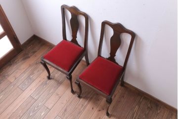 アンティーク家具　イギリスアンティーク　古いバーチ材のチェア2脚セット(ダイニングチェア)(2)
