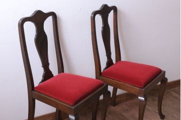 アンティーク家具　イギリスアンティーク　古いバーチ材のチェア2脚セット(ダイニングチェア)(2)
