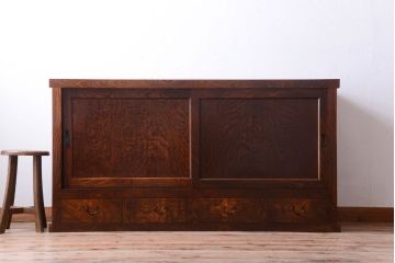 アンティーク家具　古民具・骨董　米沢地方　前面欅玉杢材!時代箪笥サイドボード(水屋箪笥)(1)