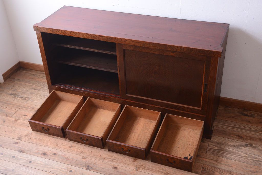 アンティーク家具　古民具・骨董　米沢地方　前面欅玉杢材!時代箪笥サイドボード(水屋箪笥)(1)