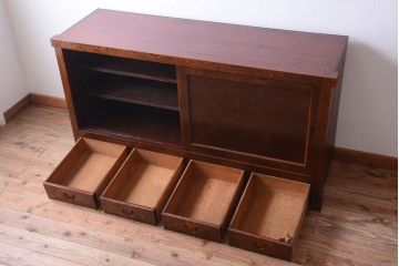 アンティーク家具　古民具・骨董　米沢地方　前面欅玉杢材!時代箪笥サイドボード(水屋箪笥)(1)