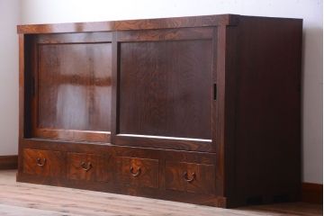 アンティーク家具　古民具・骨董　米沢地方　前面欅玉杢材!時代箪笥サイドボード(水屋箪笥)(1)