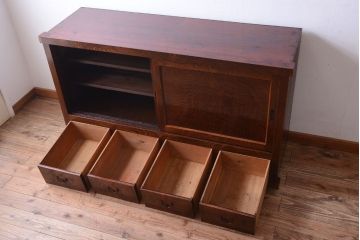 アンティーク家具　五尺　古民具・骨董　米沢地方　前面欅玉杢材!時代箪笥サイドボード(水屋箪笥)(2)