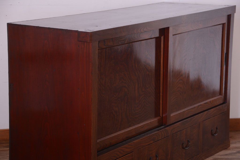 アンティーク家具　五尺　古民具・骨董　米沢地方　前面欅玉杢材!時代箪笥サイドボード(水屋箪笥)(2)