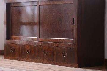 アンティーク家具　五尺　古民具・骨董　米沢地方　前面欅玉杢材!時代箪笥サイドボード(水屋箪笥)(2)