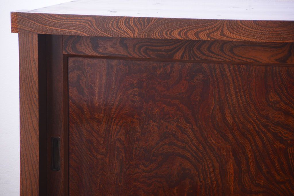 アンティーク家具　五尺　古民具・骨董　米沢地方　前面欅玉杢材!時代箪笥サイドボード(水屋箪笥)(2)