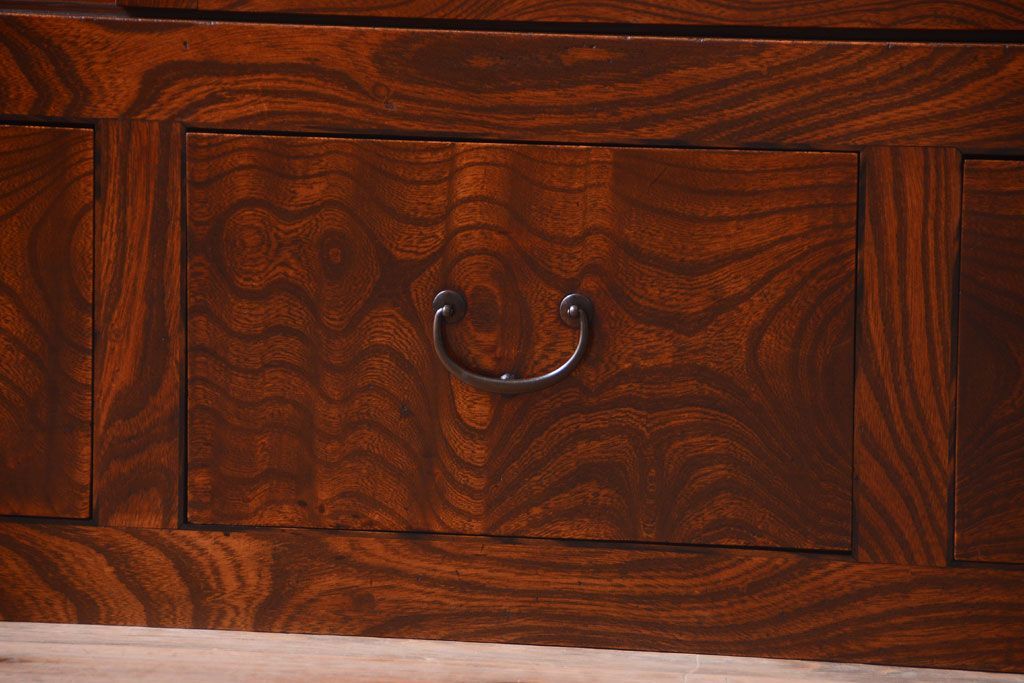 アンティーク家具　五尺　古民具・骨董　米沢地方　前面欅玉杢材!時代箪笥サイドボード(水屋箪笥)(2)