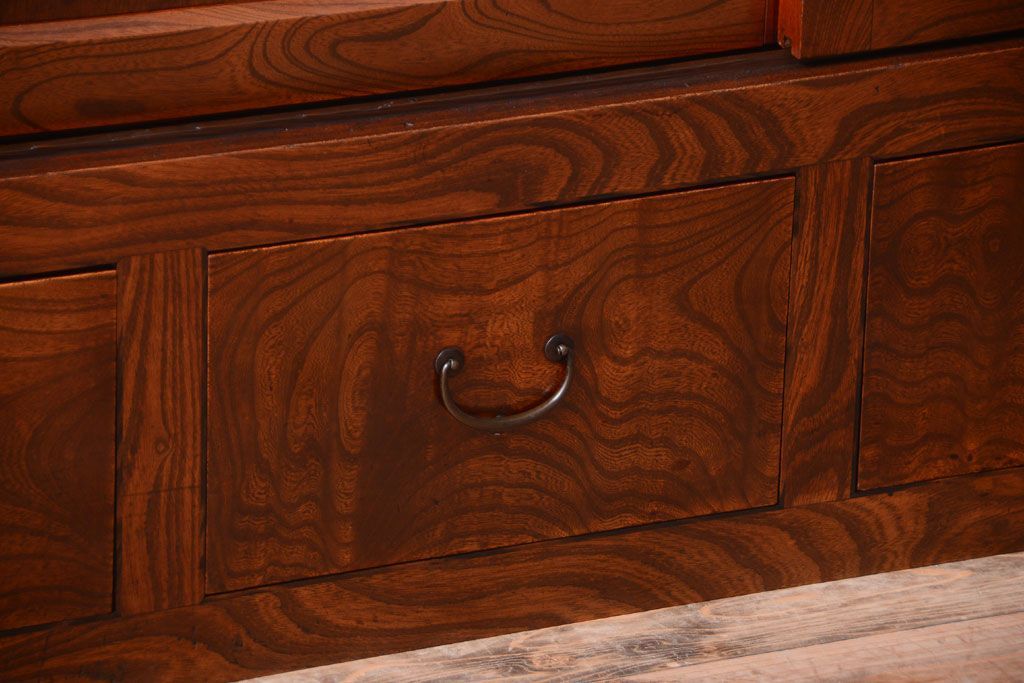 アンティーク家具　五尺　古民具・骨董　米沢地方　前面欅玉杢材!時代箪笥サイドボード(水屋箪笥)(2)