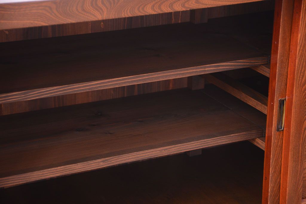 アンティーク家具　五尺　古民具・骨董　米沢地方　前面欅玉杢材!時代箪笥サイドボード(水屋箪笥)(2)