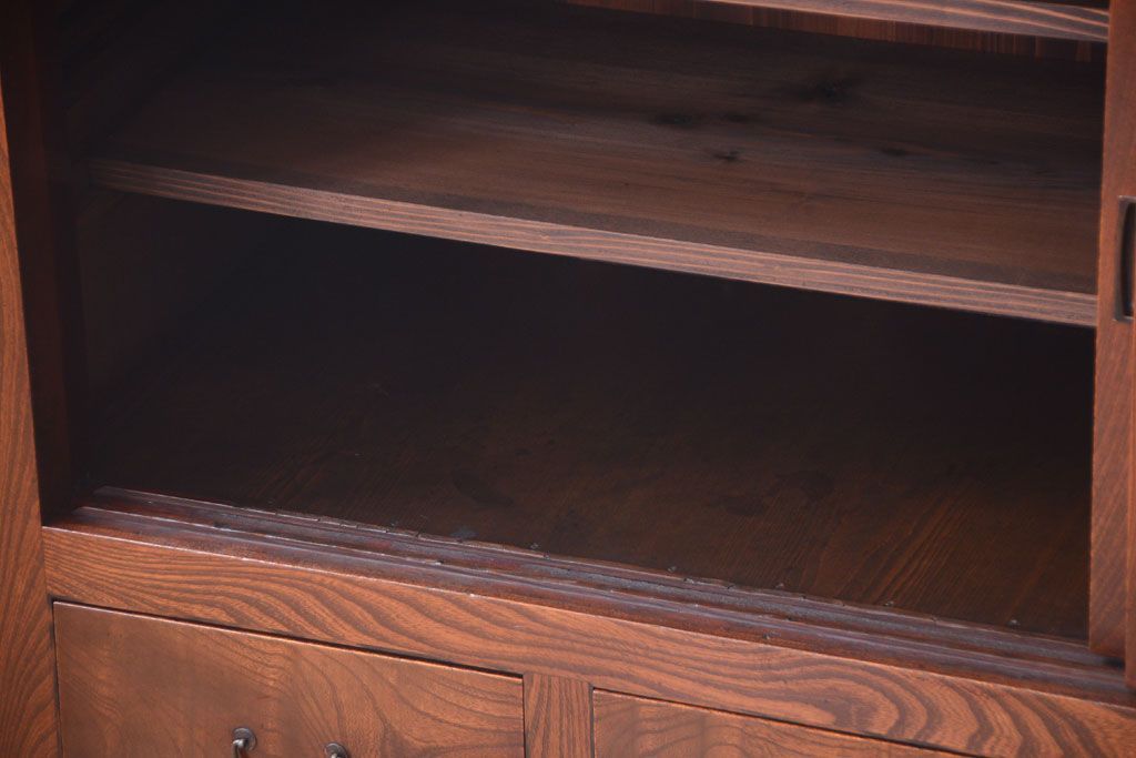アンティーク家具　五尺　古民具・骨董　米沢地方　前面欅玉杢材!時代箪笥サイドボード(水屋箪笥)(2)