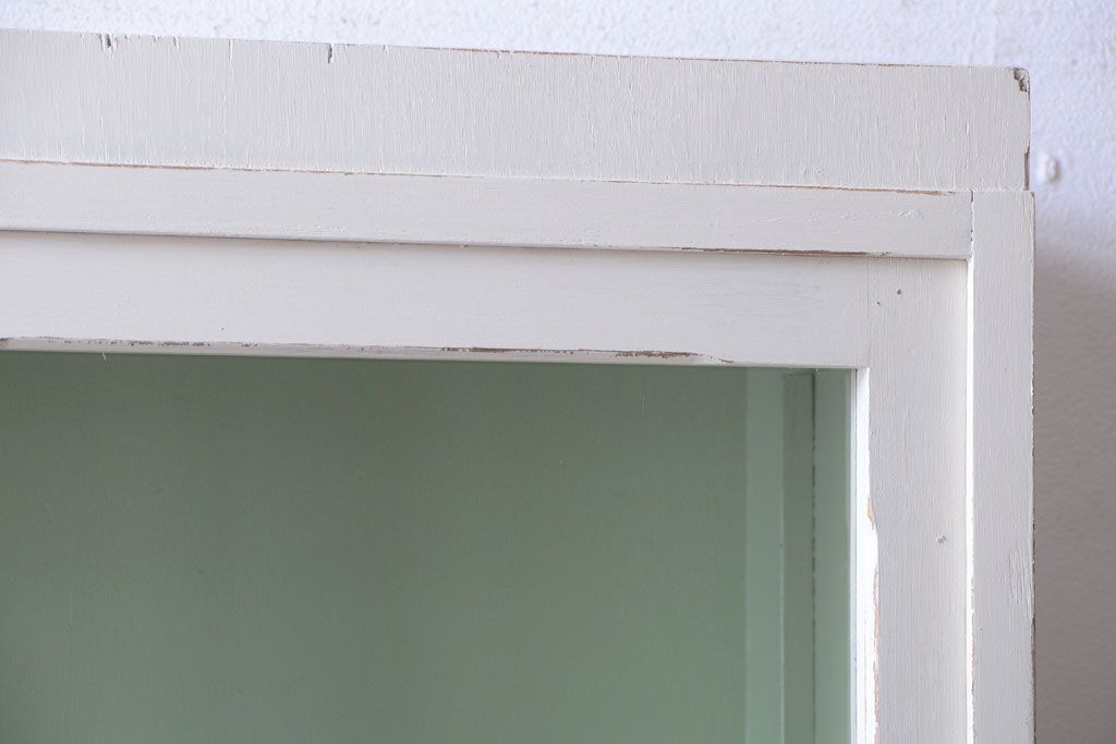 アンティーク家具　アンティークペイント　モールガラス入り!脚付き重ね収納棚(食器棚)