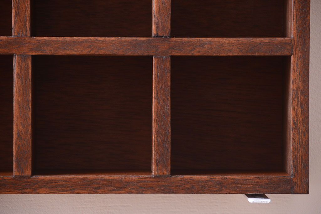 アンティーク家具　和製アンティーク　3×3　古い木製の壁掛けマス目棚(小)(2)