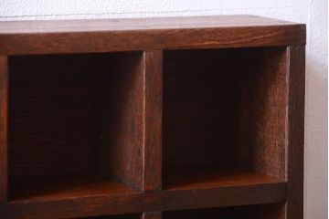 アンティーク家具　和製アンティーク　3×3　古い木製の壁掛けマス目棚(小)(3)