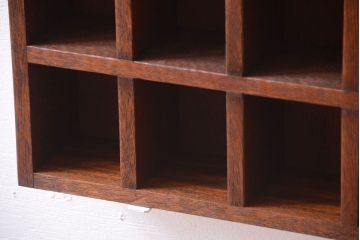 アンティーク家具　和製アンティーク　3×5　古い木製の壁掛けマス目棚(収納棚、飾り棚)(2)