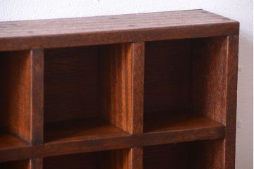 アンティーク家具　和製アンティーク　4×4　古い木製の壁掛けマス目棚(大)(2)