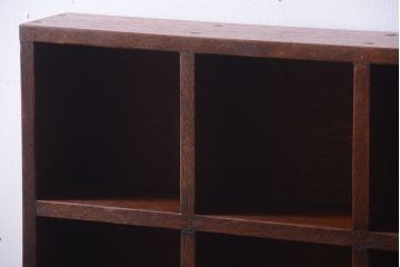 アンティーク家具　和製アンティーク　3×3　古い木製の壁掛けマス目棚(大)(1)