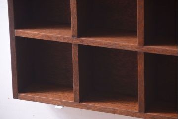 アンティーク家具　和製アンティーク　3×3　古い木製の壁掛けマス目棚(大)(1)