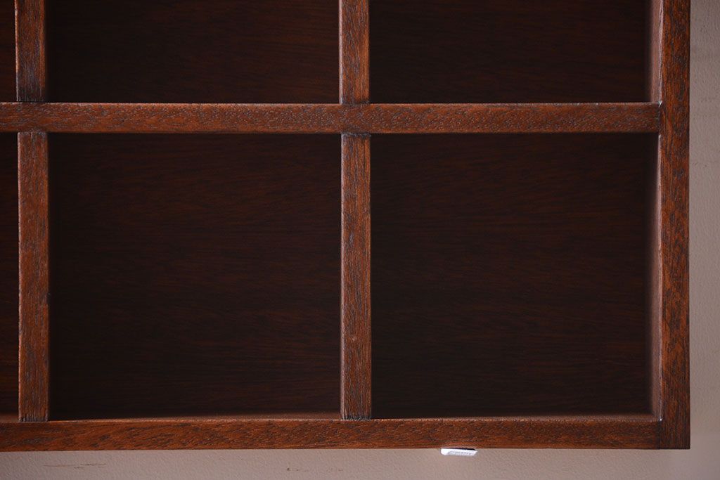 アンティーク家具　和製アンティーク　3×3　古い木製の壁掛けマス目棚(大)(2)