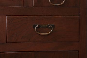 アンティーク家具　和製アンティーク　脚付き!前面欅材のモールガラス引き戸収納棚(サイドボード)