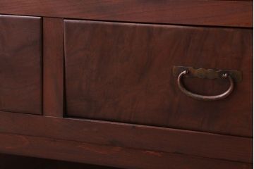 アンティーク家具　和製アンティーク　脚付き!前面欅材のモールガラス引き戸収納棚(サイドボード)