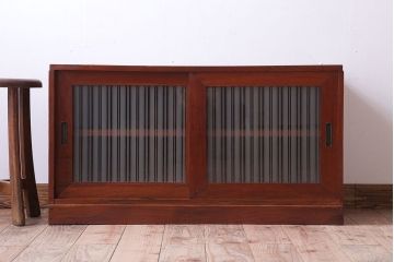 アンティーク家具 和製アンティーク ストライプくもりガラス入り!木製ローボード