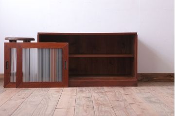 アンティーク家具 和製アンティーク ストライプくもりガラス入り!木製ローボード