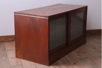 アンティーク家具 和製アンティーク ストライプくもりガラス入り!木製ローボード