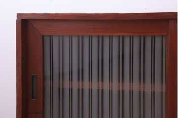 アンティーク家具 和製アンティーク ストライプくもりガラス入り!木製ローボード