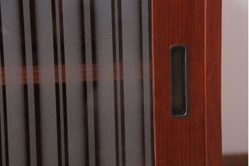 アンティーク家具 和製アンティーク ストライプくもりガラス入り!木製ローボード