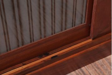 アンティーク家具 和製アンティーク ストライプくもりガラス入り!木製ローボード