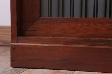 アンティーク家具 和製アンティーク ストライプくもりガラス入り!木製ローボード