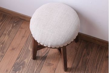 アンティーク家具　和製アンティーク　古いブナ材の小さなクッション座面丸スツール