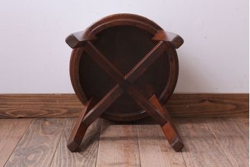 アンティーク家具　和製アンティーク　古いブナ材の小さなクッション座面丸スツール