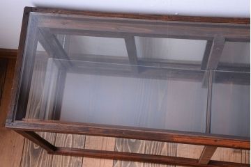 アンティーク家具　和製アンティーク　古い木製の背が低いガラスケース(ショーケース)