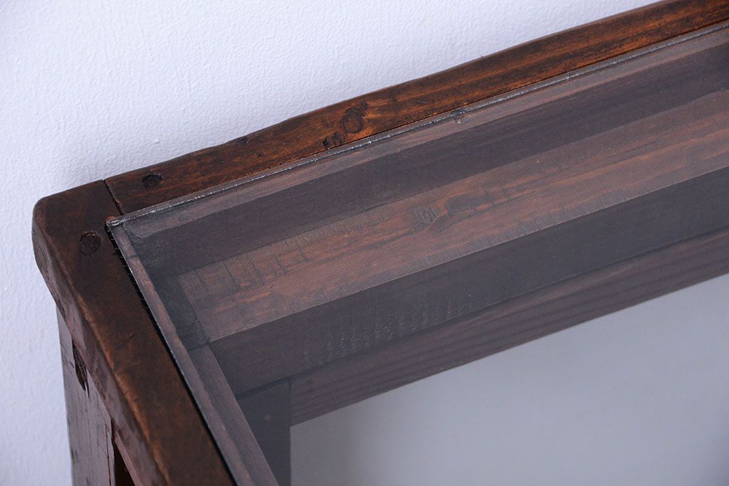 アンティーク家具　和製アンティーク　古い木製の背が低いガラスケース(ショーケース)