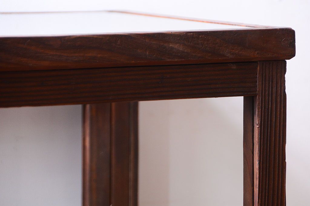 アンティーク家具　和製アンティーク　古い木製の背が低いガラスケース(ショーケース)