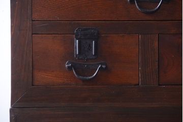 アンティーク家具　古民具・骨董　前板欅材!縦桟引き戸付きのアンティーク階段箪笥