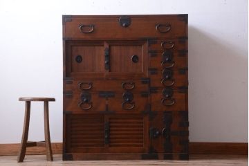 アンティーク家具　古民具・骨董　檜材 大正期のアンティーク帳場箪笥