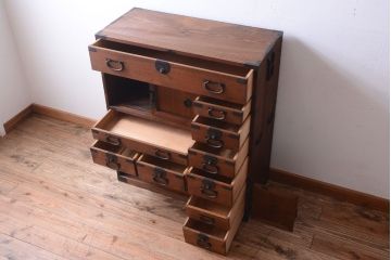 アンティーク家具　古民具・骨董　檜材 大正期のアンティーク帳場箪笥