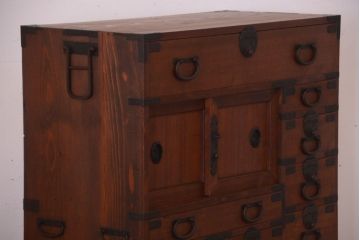 アンティーク家具　古民具・骨董　檜材 大正期のアンティーク帳場箪笥