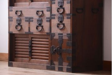 アンティーク家具　古民具・骨董　檜材 大正期のアンティーク帳場箪笥