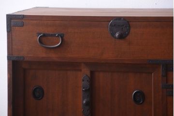 アンティーク家具　古民具・骨董　檜材 大正期のアンティーク帳場箪笥