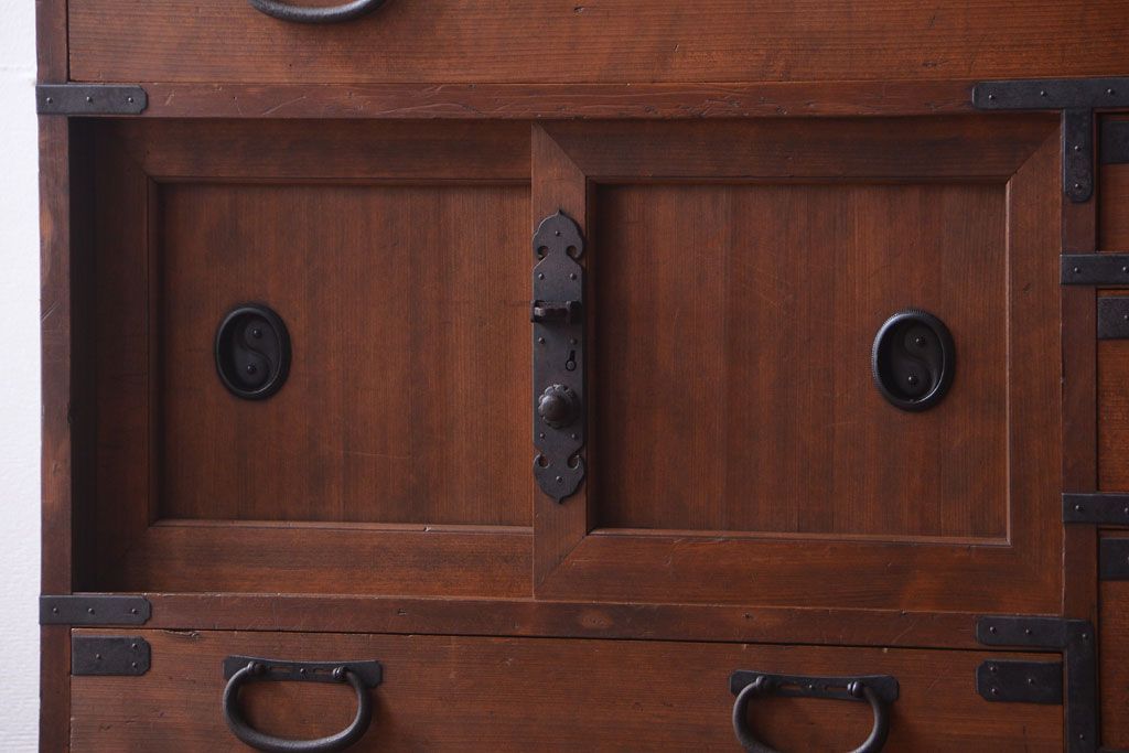 アンティーク家具　古民具・骨董　檜材 大正期のアンティーク帳場箪笥