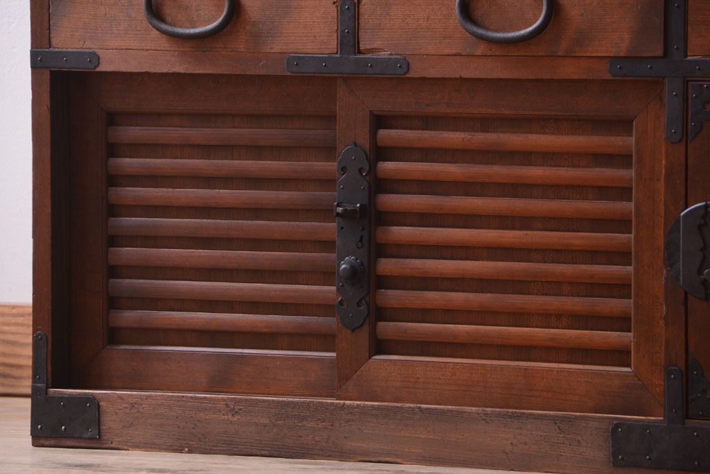 アンティーク家具　古民具・骨董　檜材 大正期のアンティーク帳場箪笥