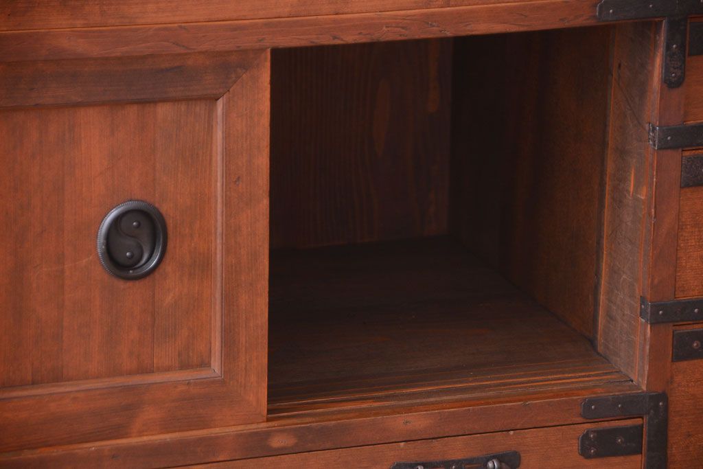 アンティーク家具　古民具・骨董　檜材 大正期のアンティーク帳場箪笥