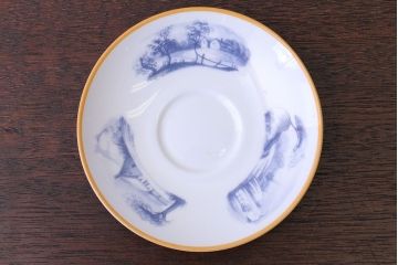アンティーク雑貨　中古　イギリスMINTON(ミントン)　Peonies・poppies・blue landscape　カップ&ソーサー3客セット(洋食器)